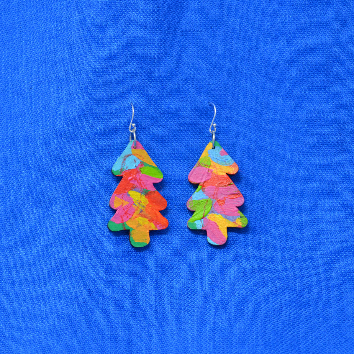 Hand Painted Wooden Dangle Hook Statement Earrings 11