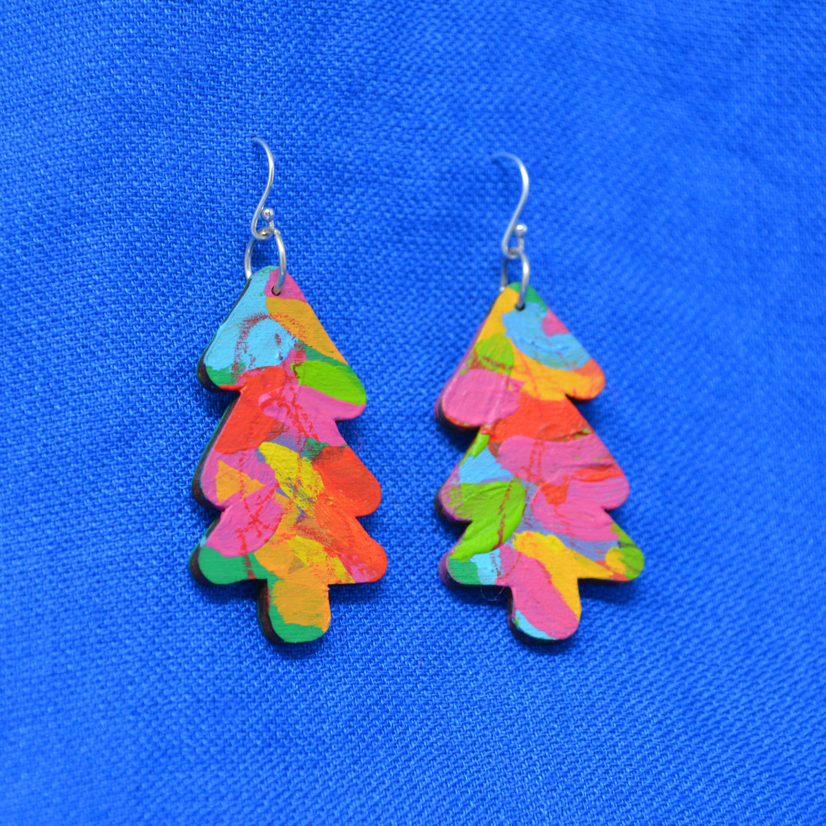 Hand Painted Wooden Dangle Hook Statement Earrings 11