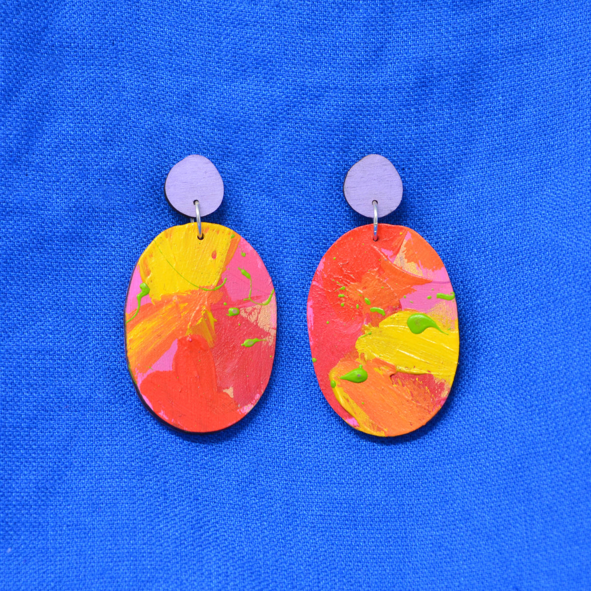 Hand Painted Wooden Dangle Stud Statement Earrings 28