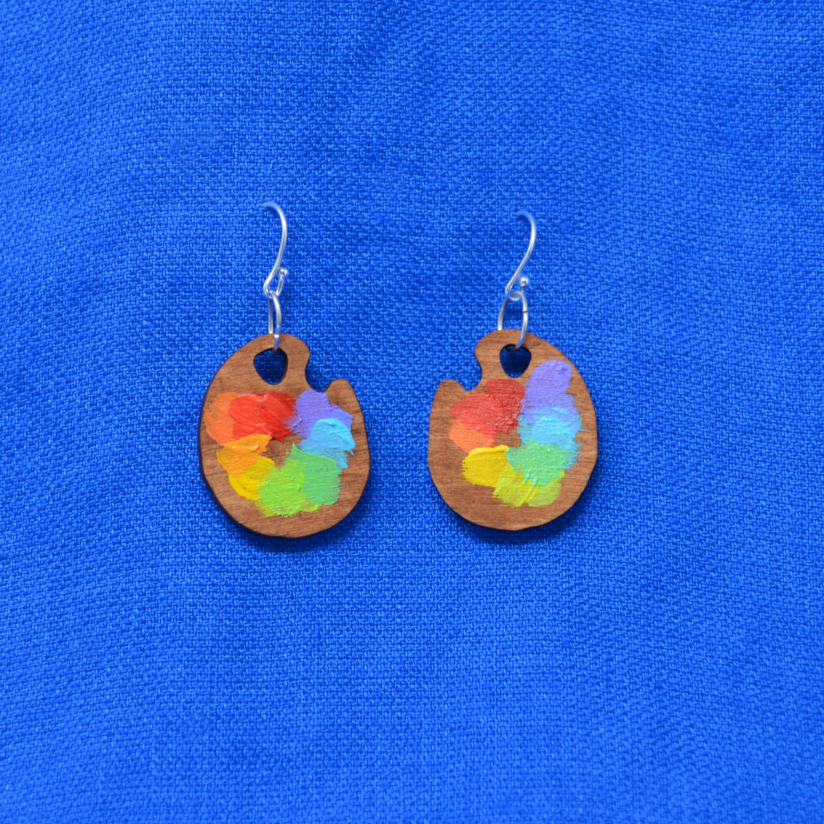 Hand Painted Wooden Dangle Hook Mini Paint Palette Statement Earrings 12