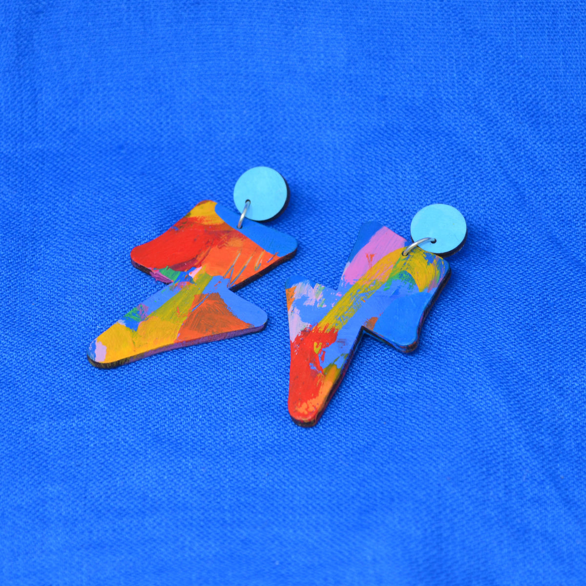 Hand Painted Wooden Dangle Stud Statement Earrings 29