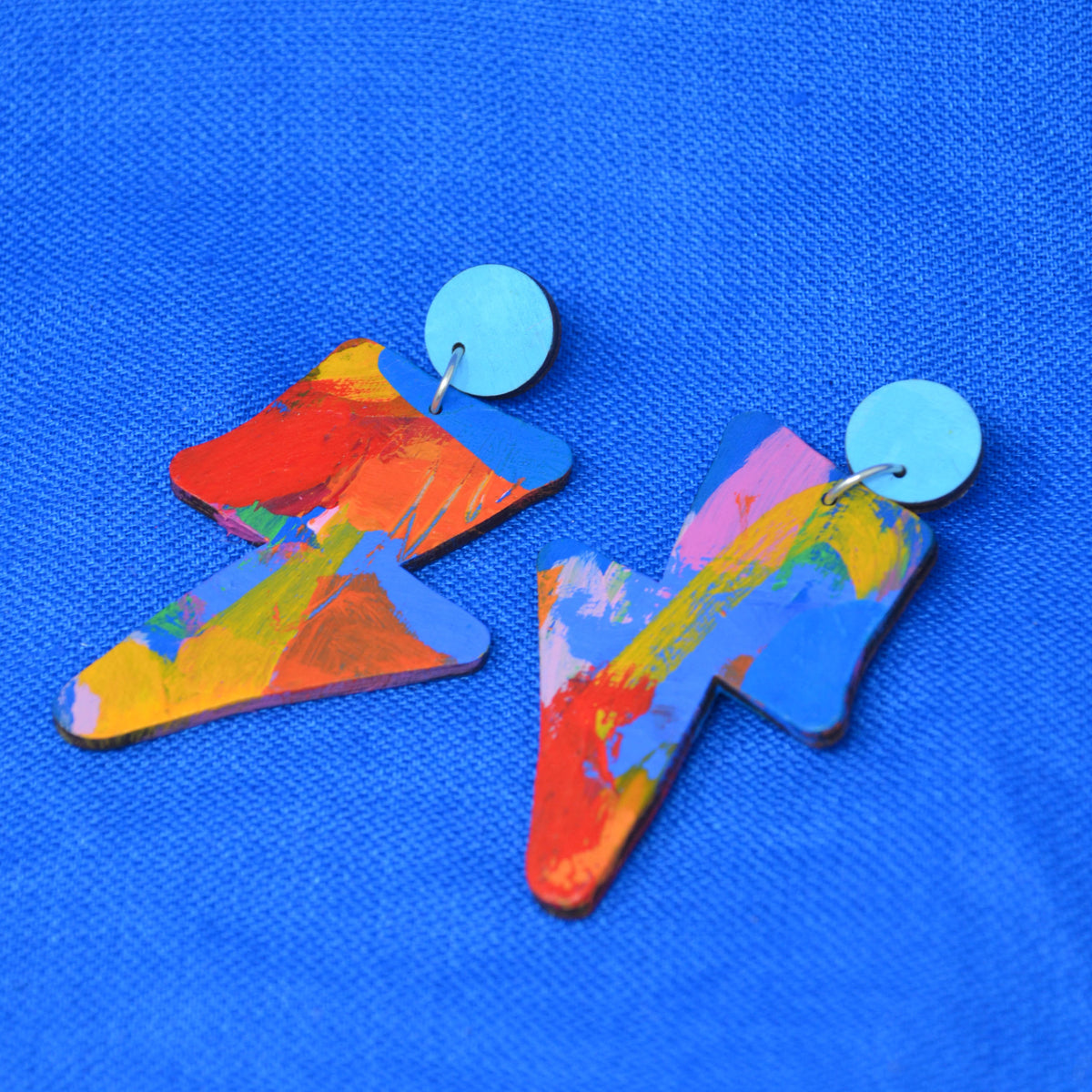 Hand Painted Wooden Dangle Stud Statement Earrings 29
