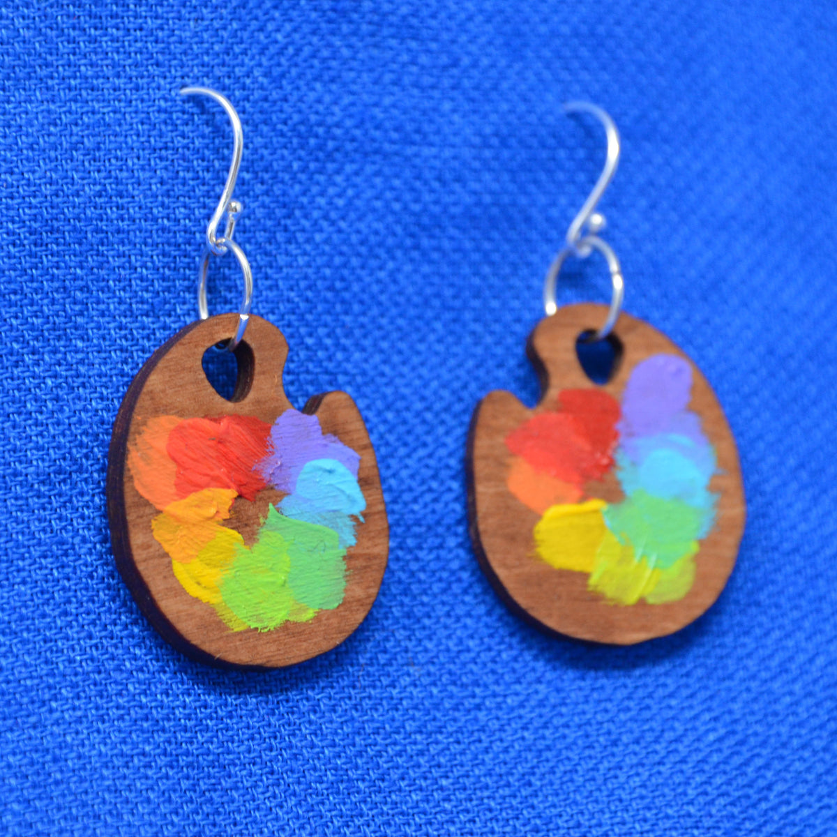 Hand Painted Wooden Dangle Hook Mini Paint Palette Statement Earrings 12