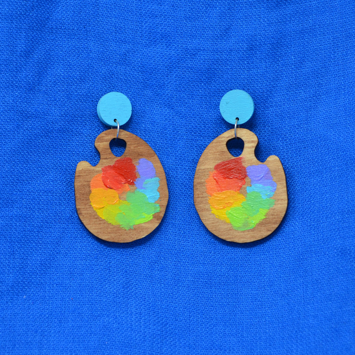 Hand Painted Wooden Dangle Stud Statement Earrings 32
