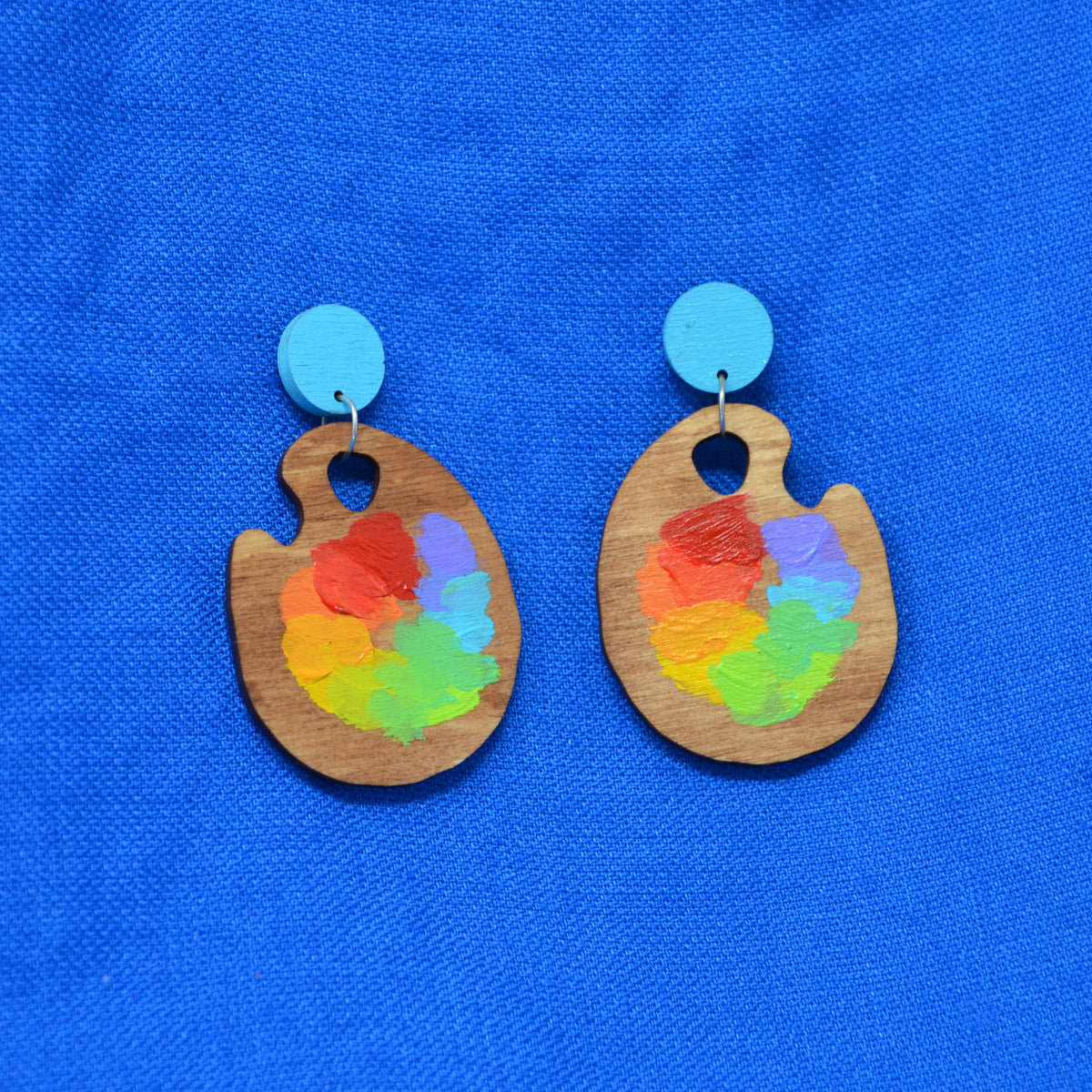 Hand Painted Wooden Dangle Stud Statement Earrings 32