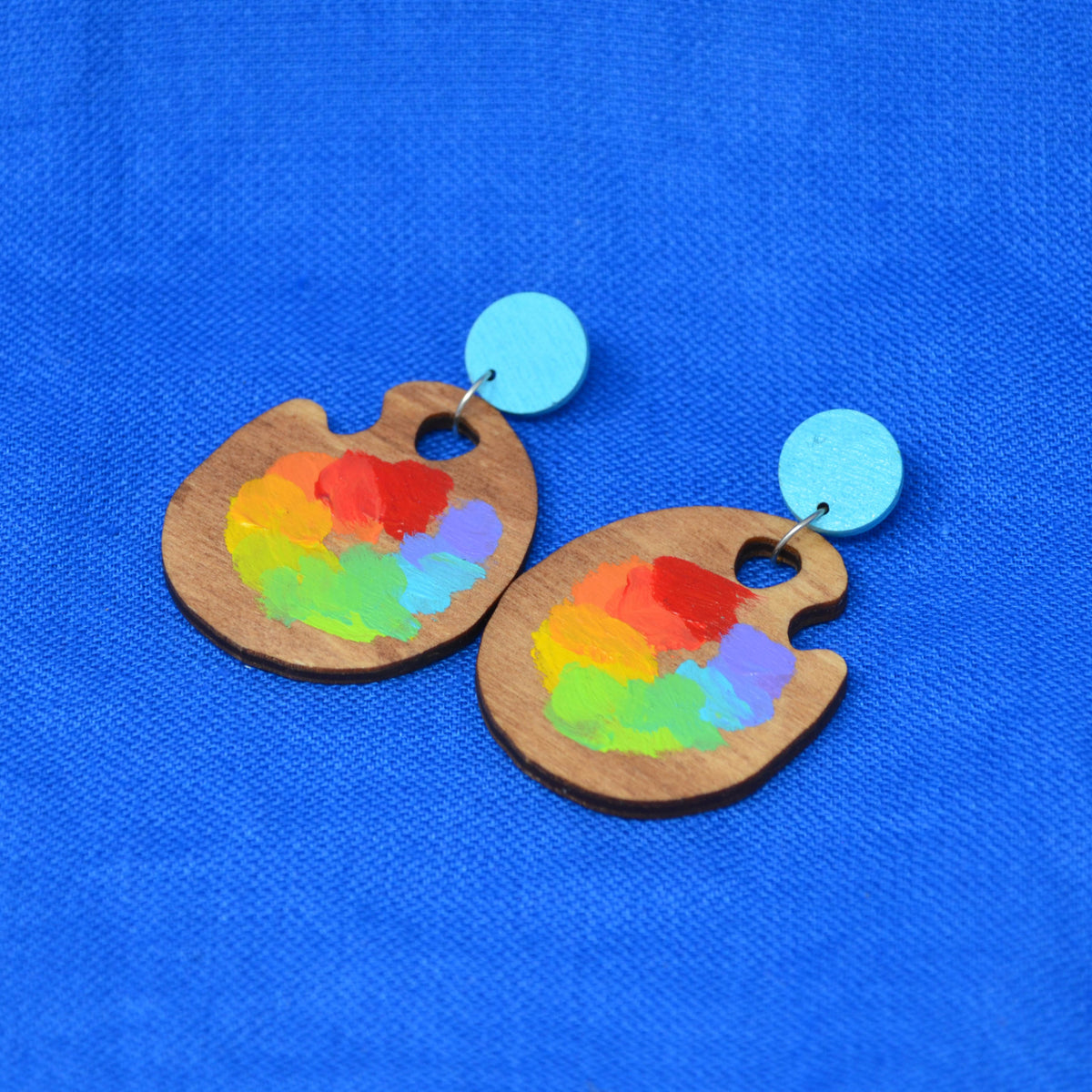 Hand Painted Wooden Dangle Stud Statement Earrings 32