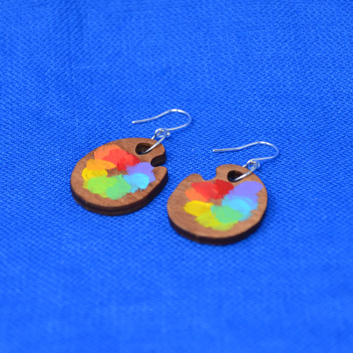 Hand Painted Wooden Dangle Hook Mini Paint Palette Statement Earrings 12