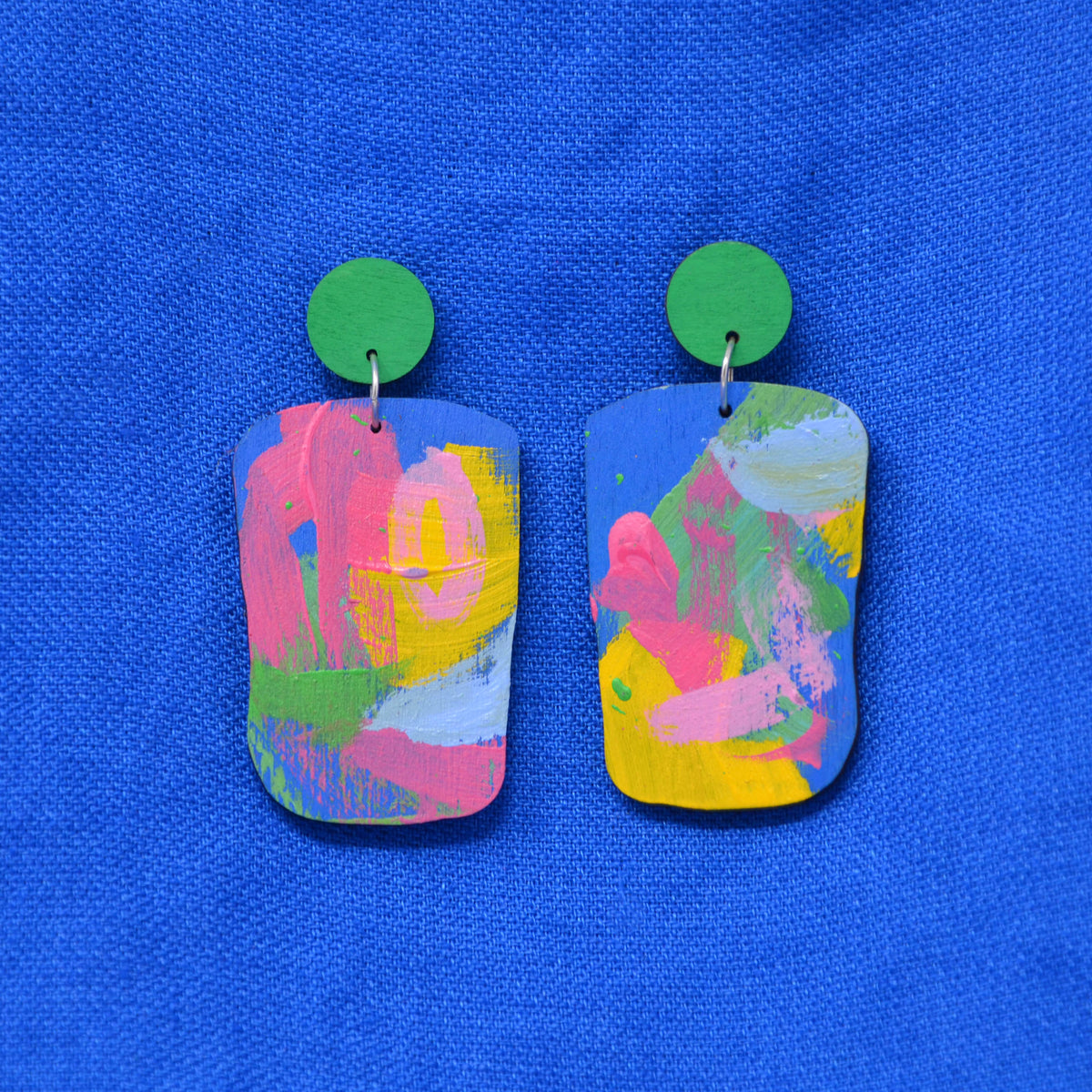 Hand Painted Wooden Dangle Stud Statement Earrings 33