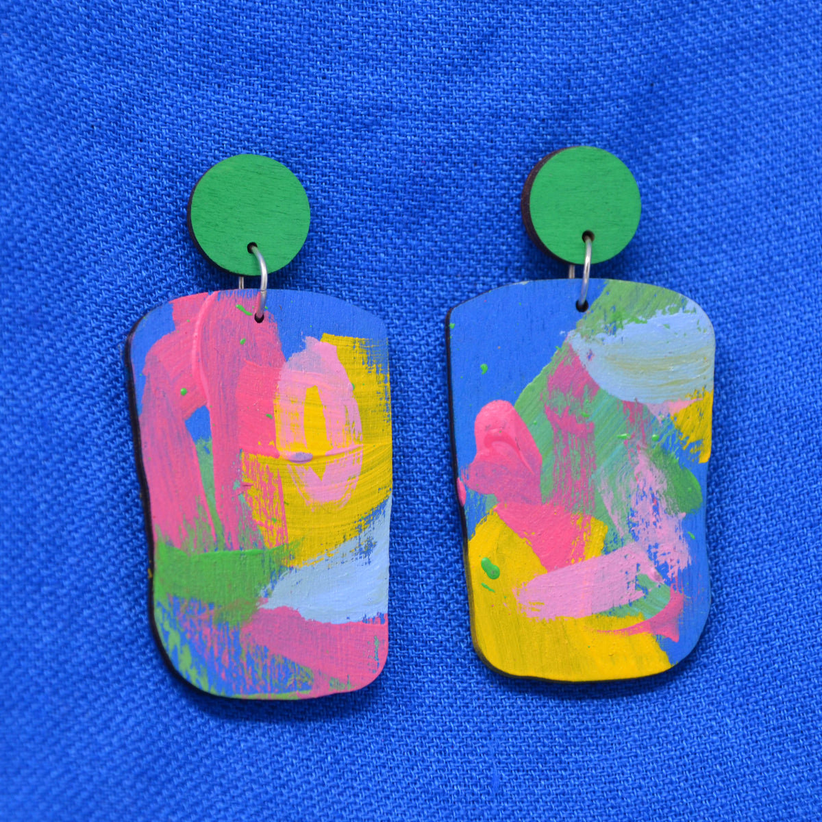 Hand Painted Wooden Dangle Stud Statement Earrings 33
