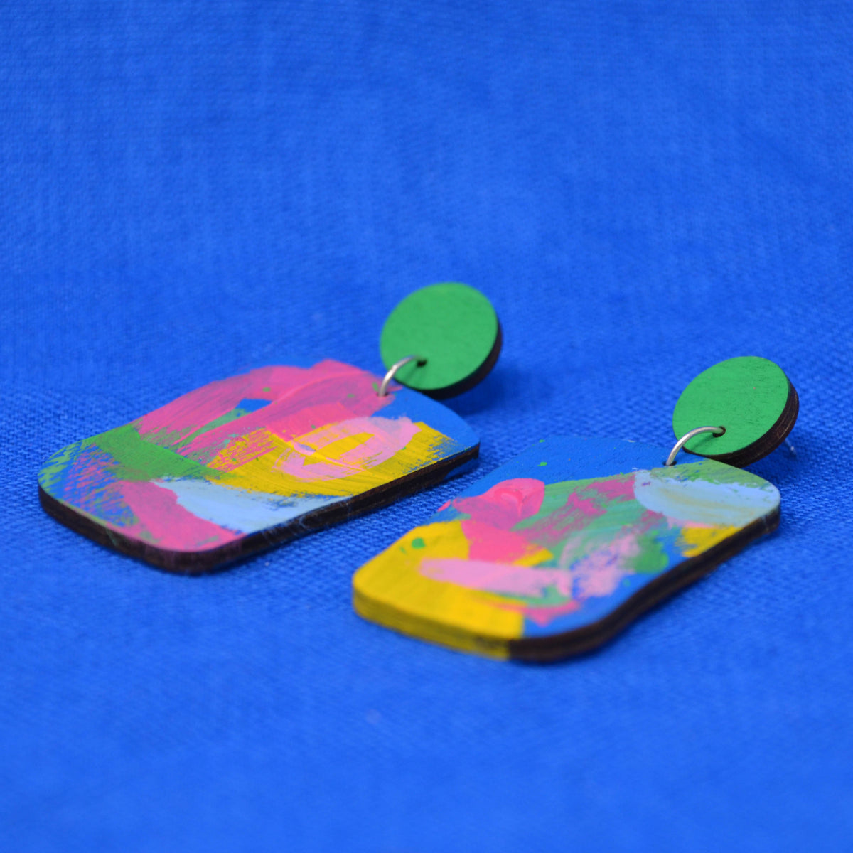 Hand Painted Wooden Dangle Stud Statement Earrings 33