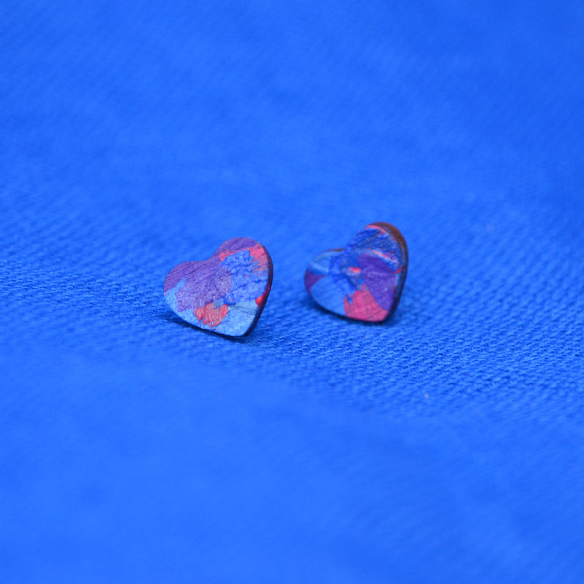 Hand Painted Wooden Heart Stud Earrings 4