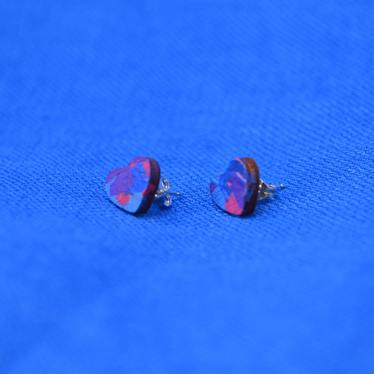 Hand Painted Wooden Heart Stud Earrings 4
