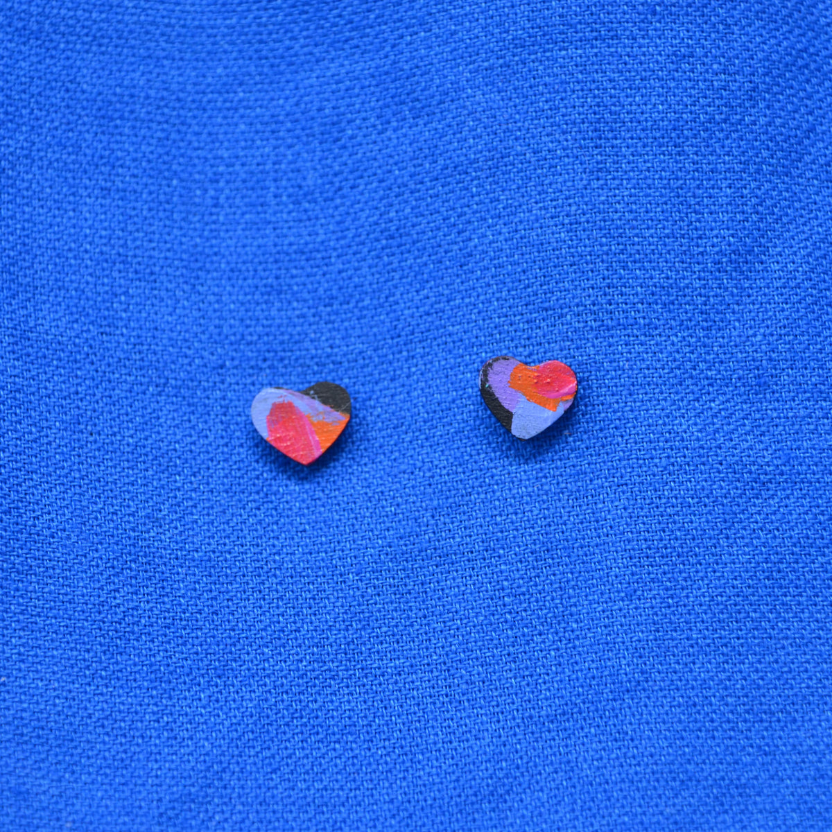 Hand Painted Wooden Heart Stud Earrings 5