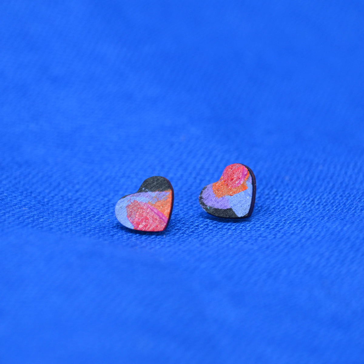 Hand Painted Wooden Heart Stud Earrings 5