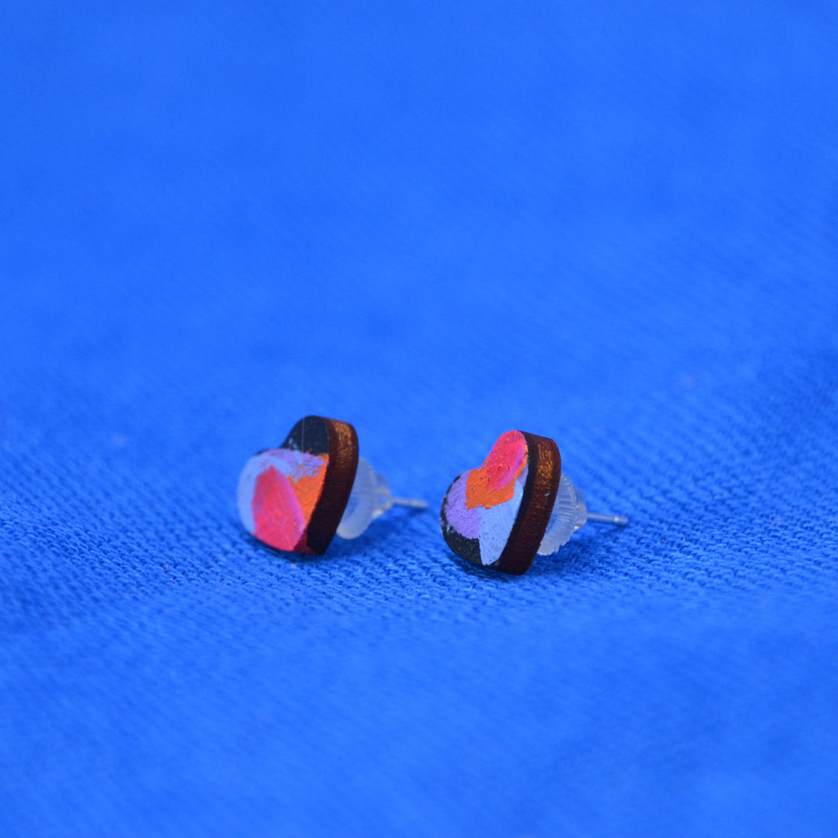 Hand Painted Wooden Heart Stud Earrings 5