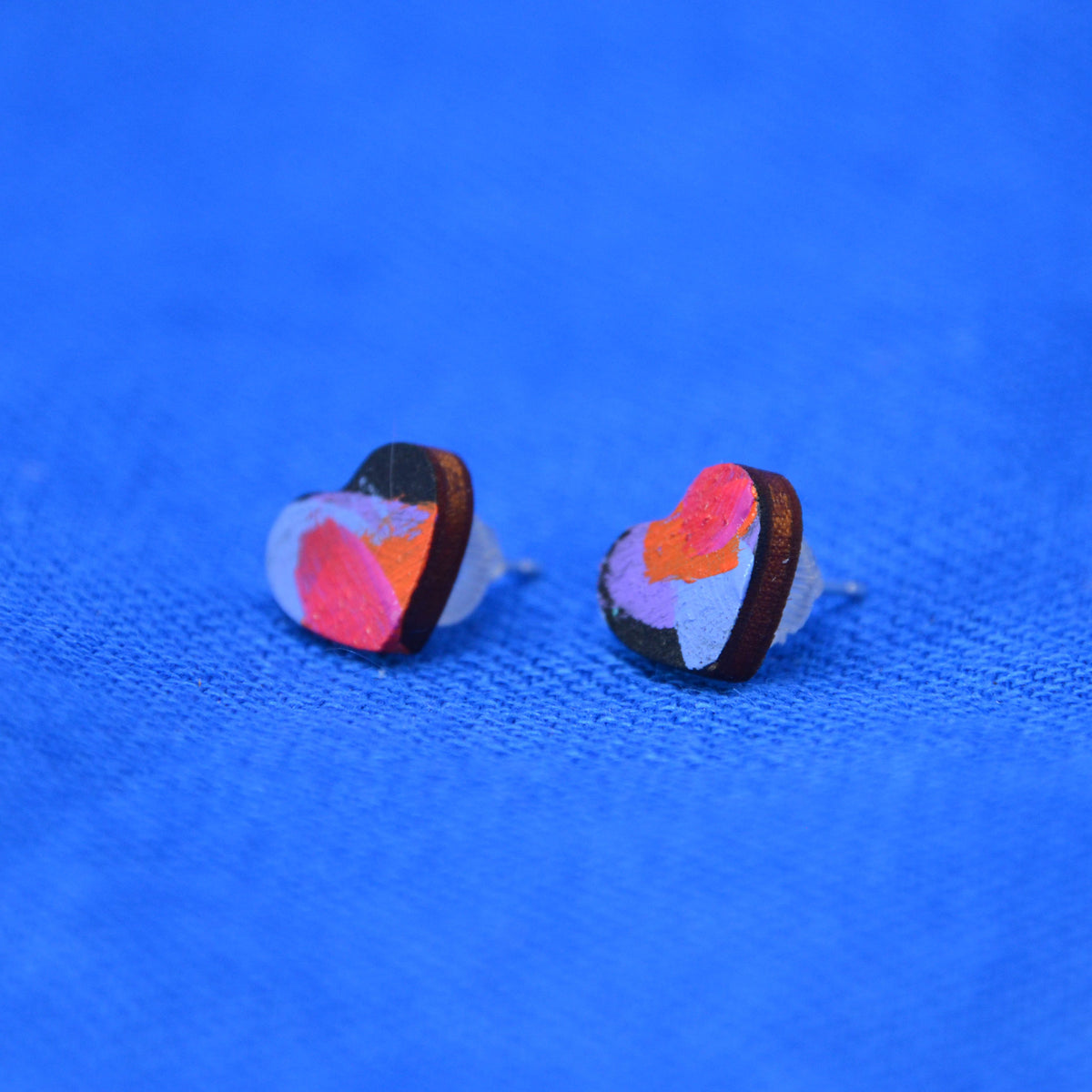 Hand Painted Wooden Heart Stud Earrings 5