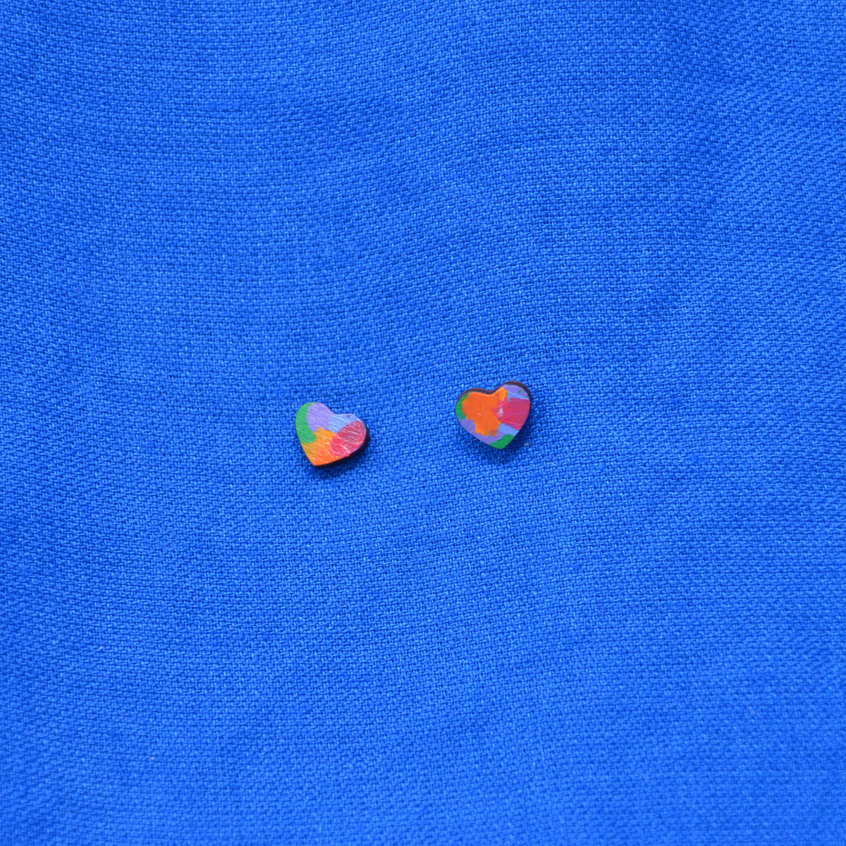 Hand Painted Wooden Heart Stud Earrings 6