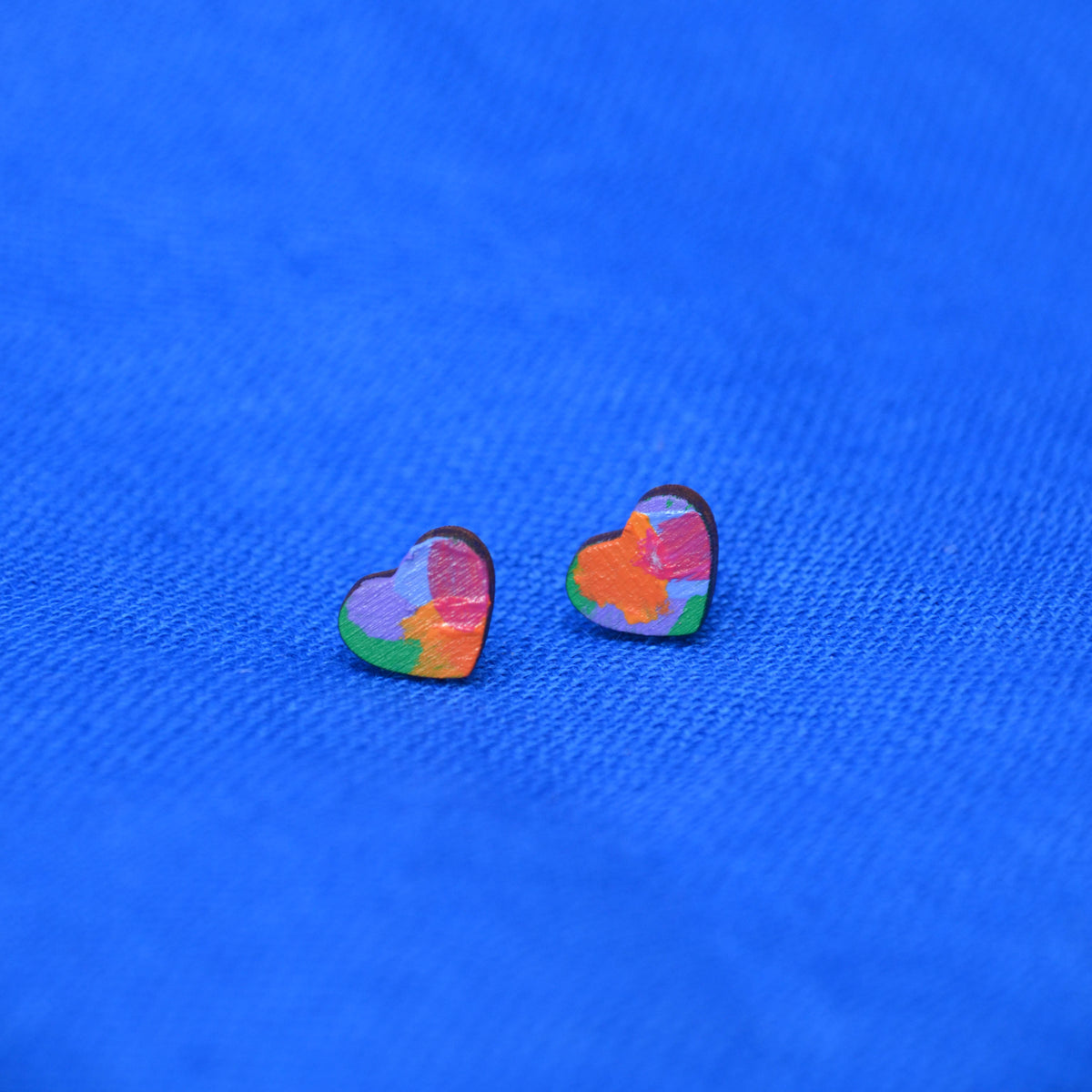 Hand Painted Wooden Heart Stud Earrings 6