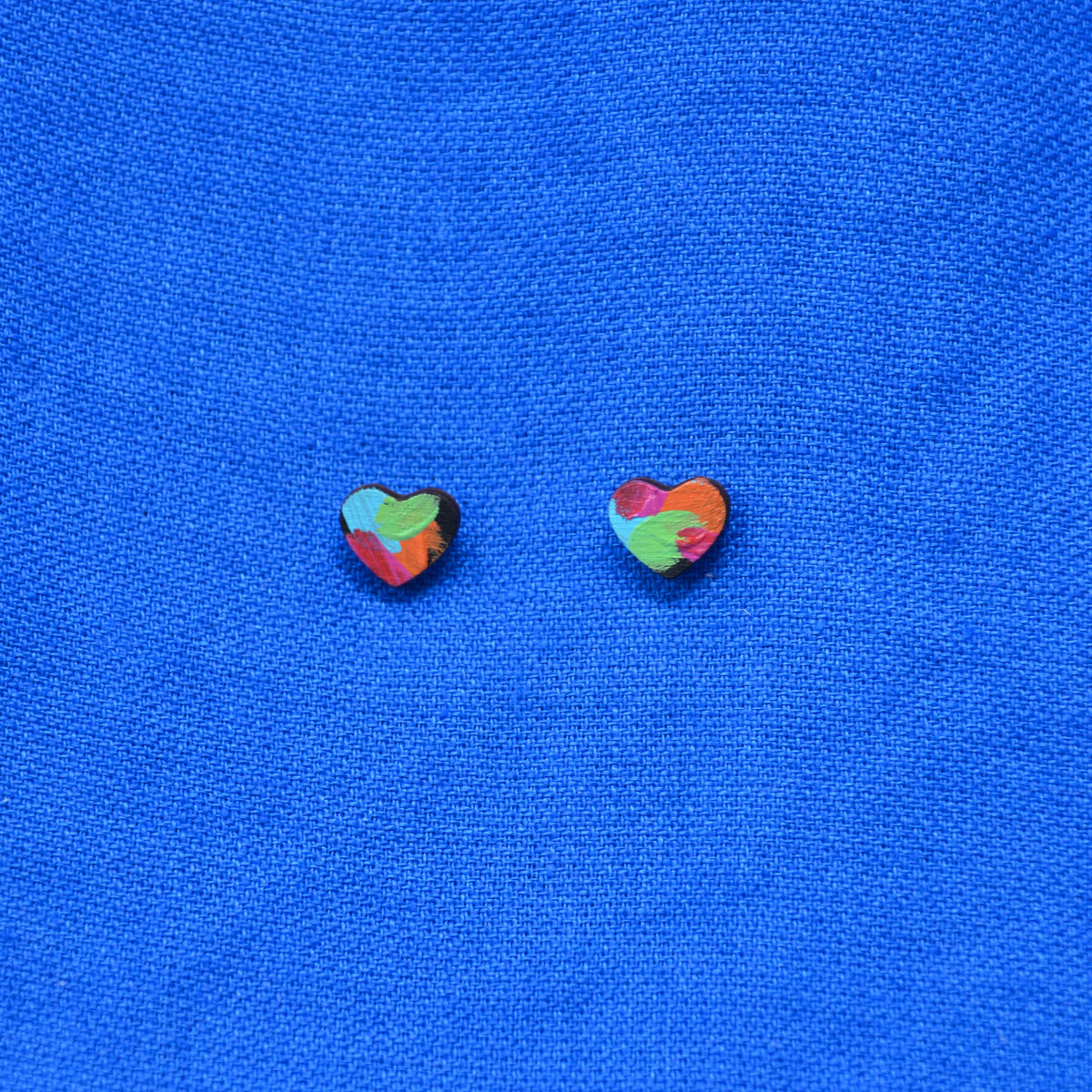 Hand Painted Wooden Heart Stud Earrings 7