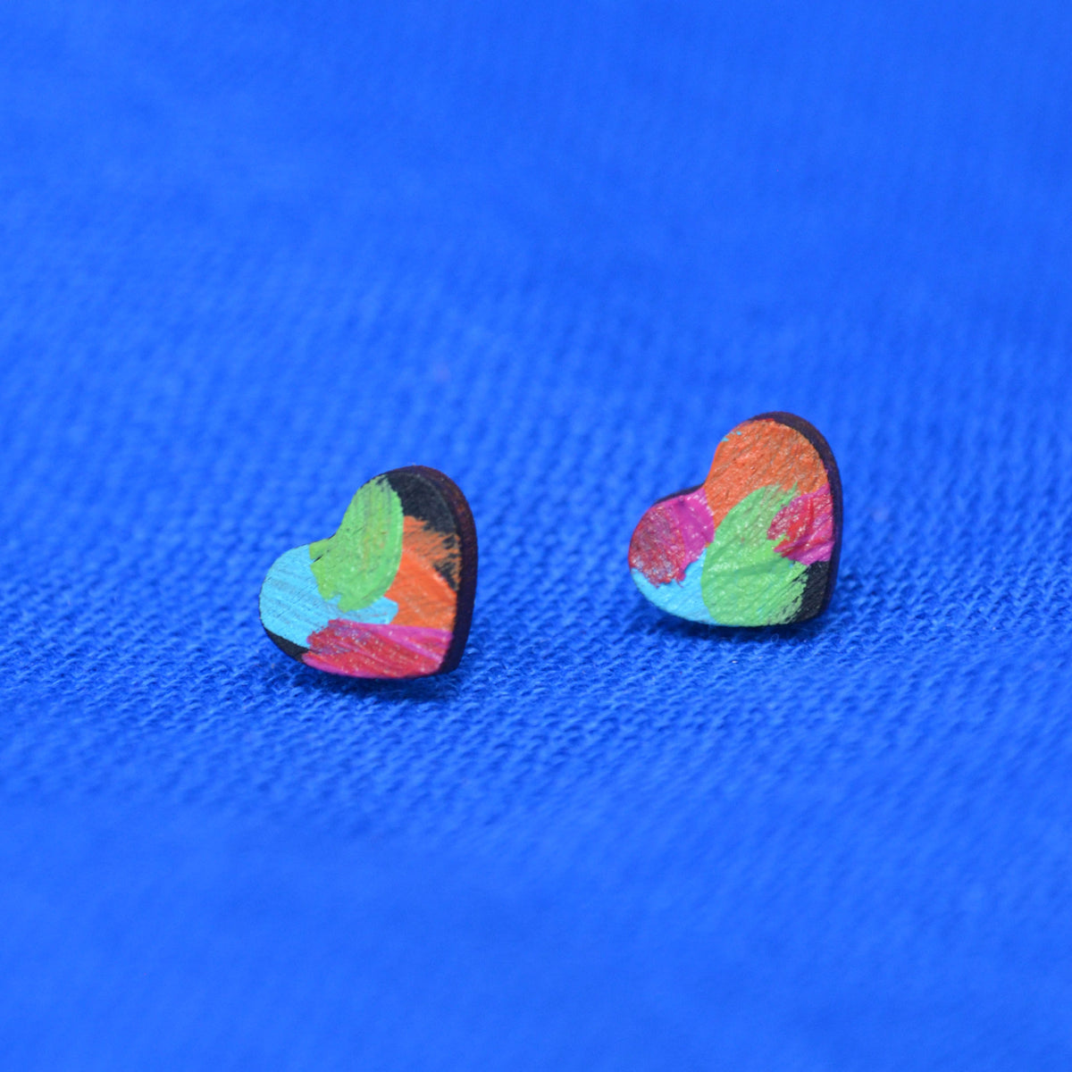Hand Painted Wooden Heart Stud Earrings 7