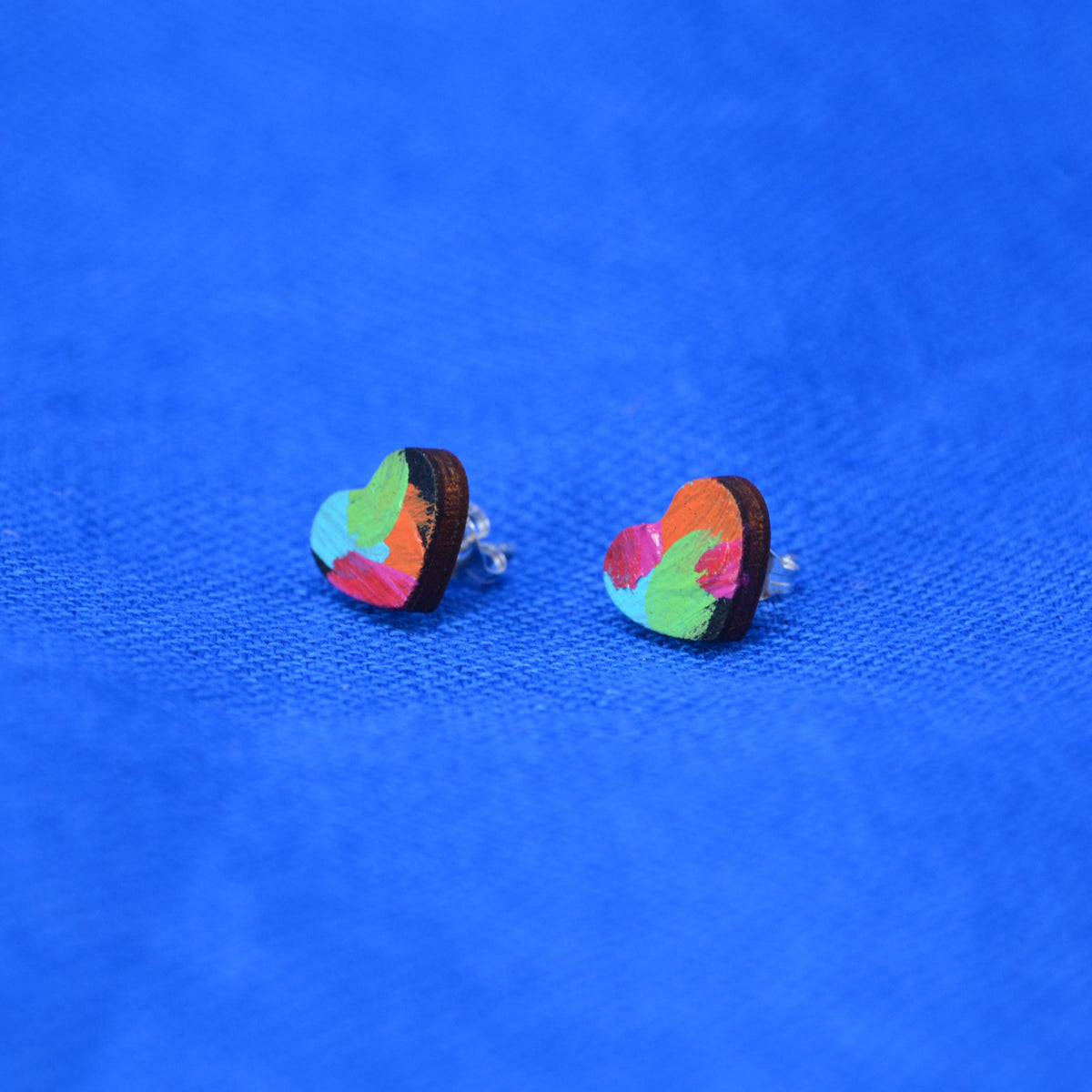 Hand Painted Wooden Heart Stud Earrings 7
