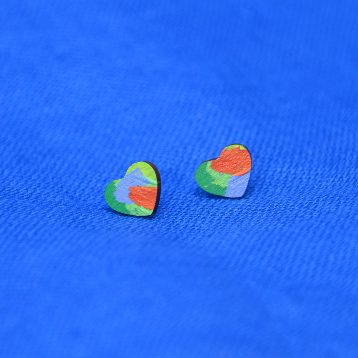 Hand Painted Wooden Heart Stud Earrings 8