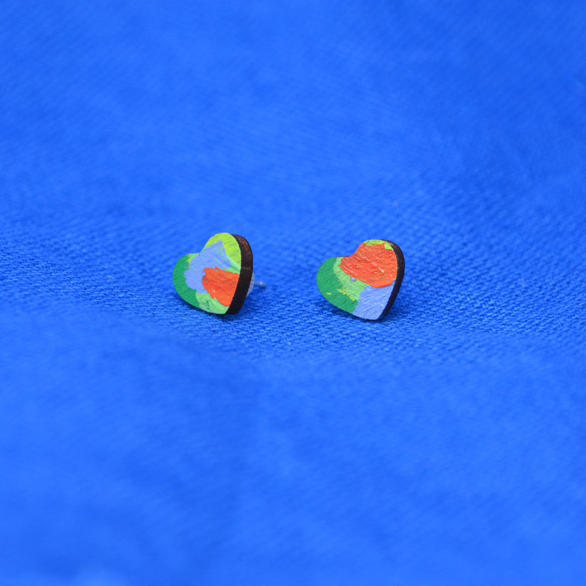 Hand Painted Wooden Heart Stud Earrings 8