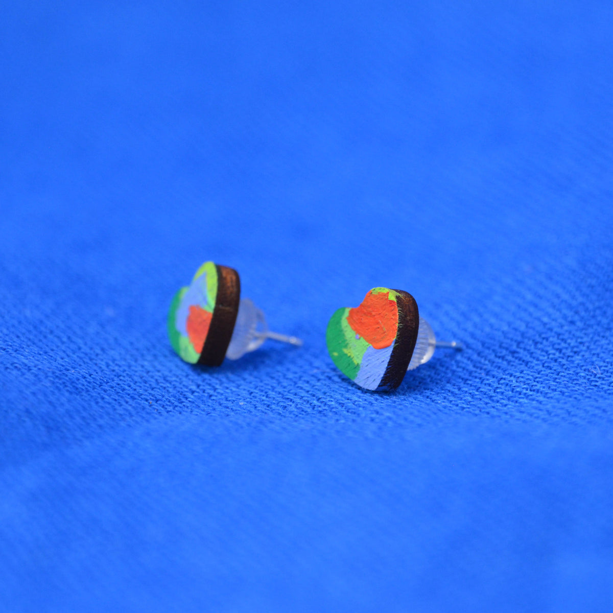 Hand Painted Wooden Heart Stud Earrings 8