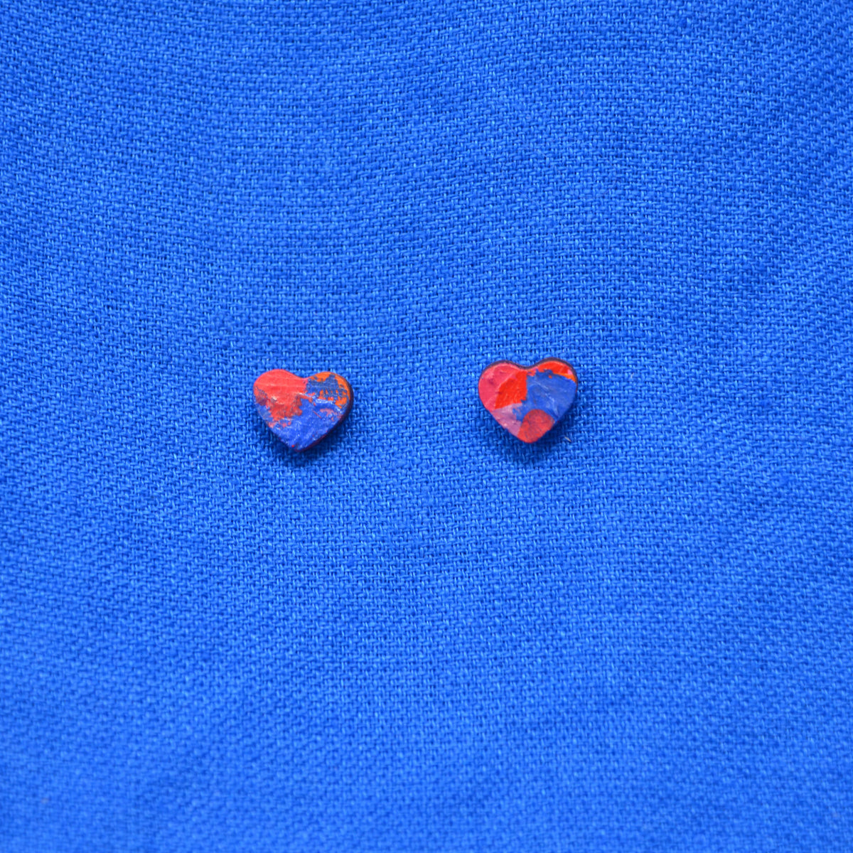 Hand Painted Wooden Heart Stud Earrings 3