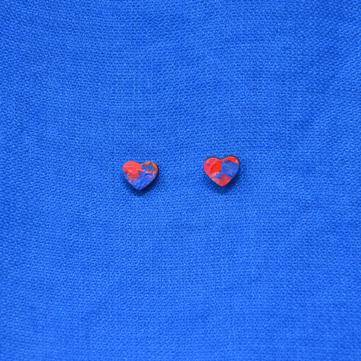 Hand Painted Wooden Heart Stud Earrings 3