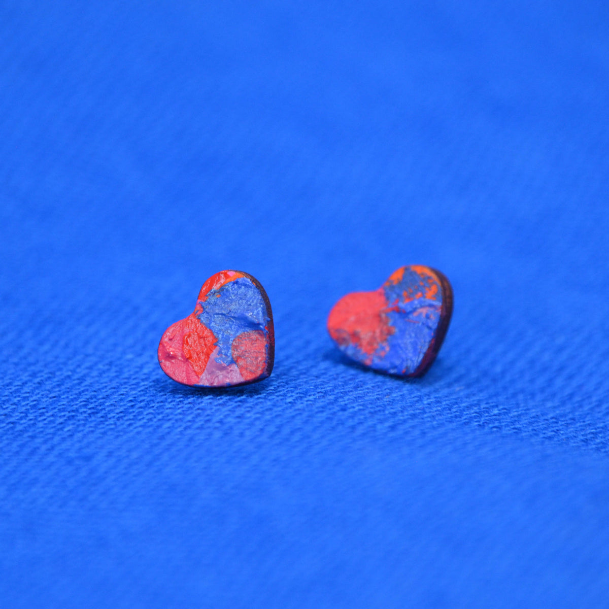 Hand Painted Wooden Heart Stud Earrings 3