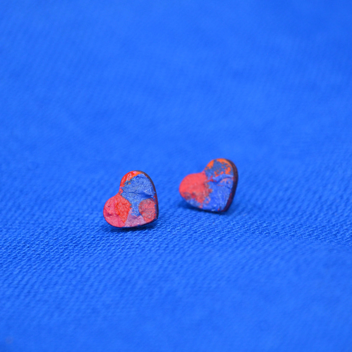 Hand Painted Wooden Heart Stud Earrings 3