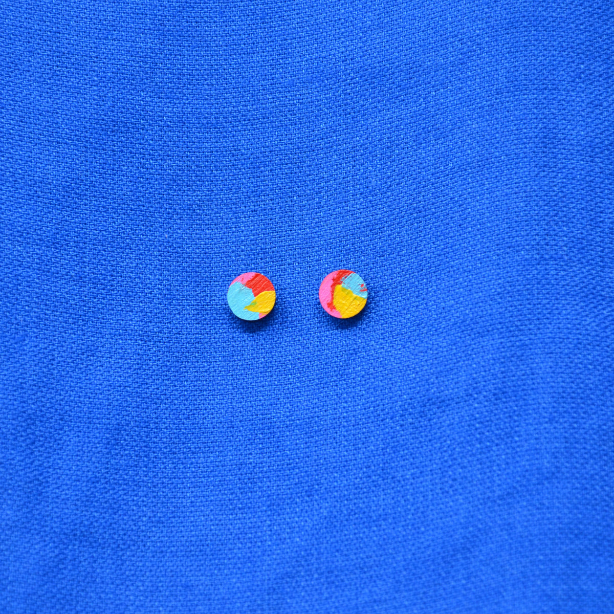Hand Painted Wooden Small Circle Stud Earrings 2