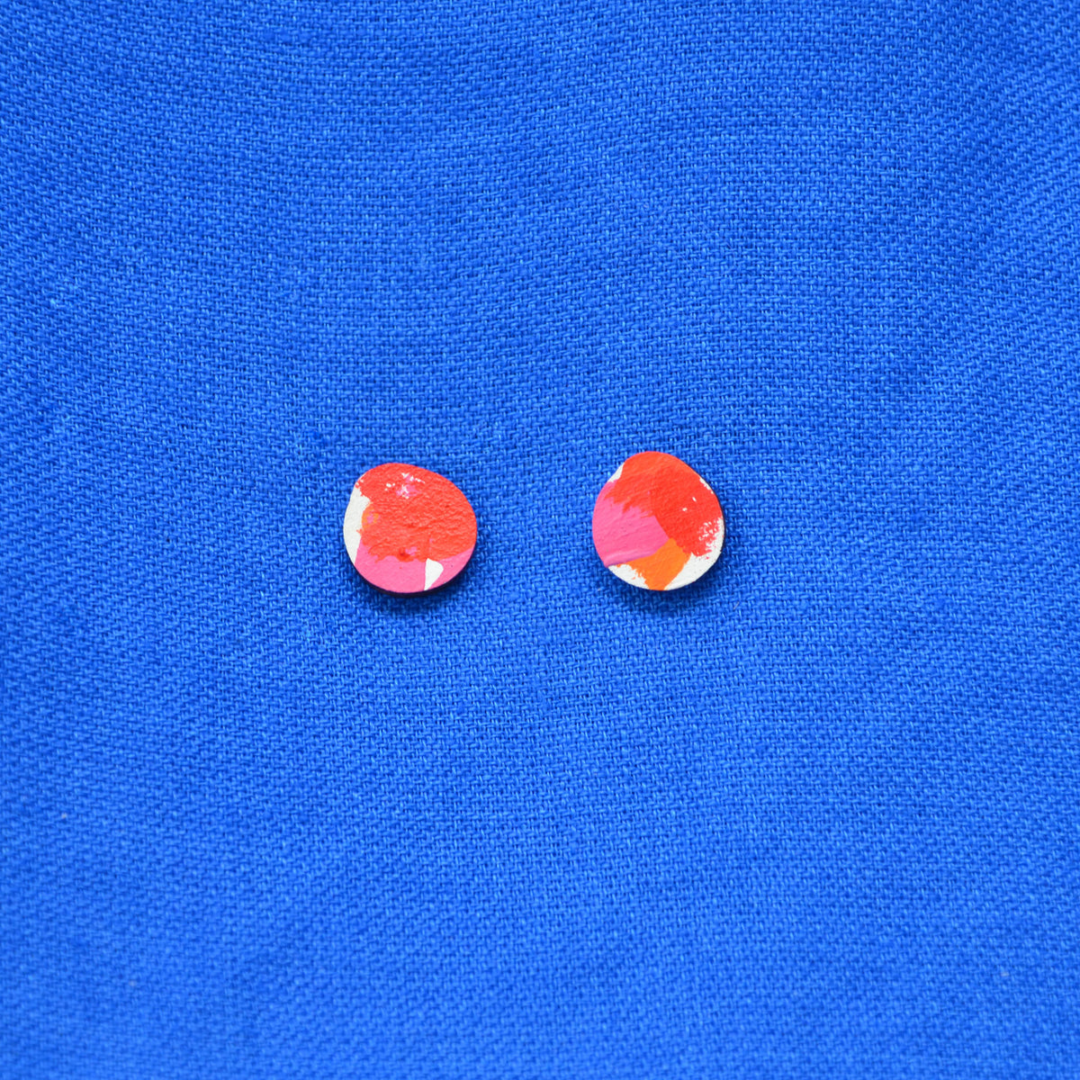 Hand Painted Wooden Organic Circle Stud Earrings 1