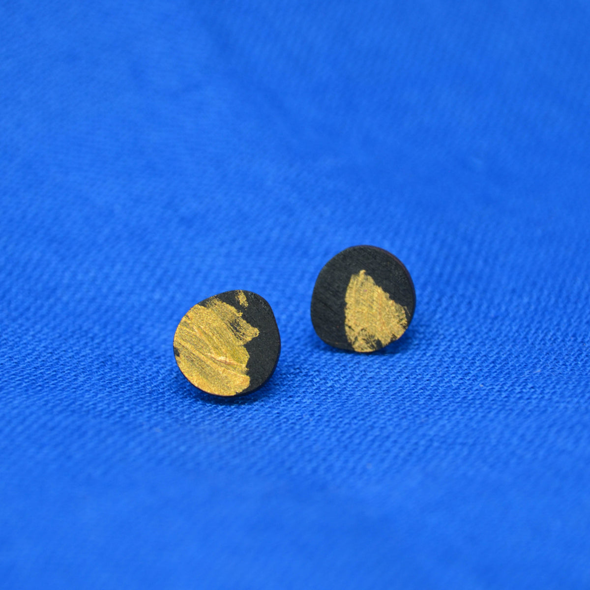 Hand Painted Wooden Organic Circle Stud Earrings 4
