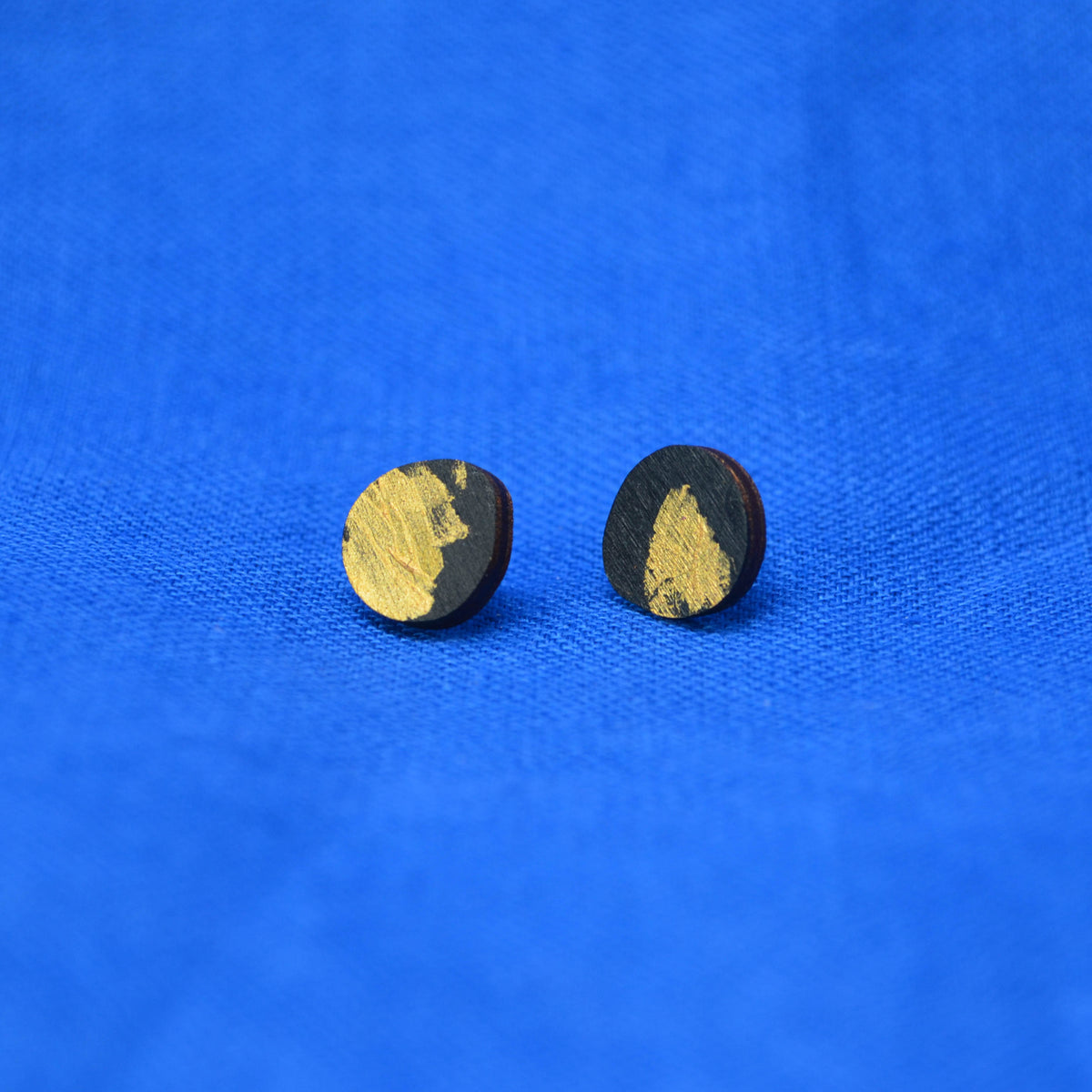 Hand Painted Wooden Organic Circle Stud Earrings 4