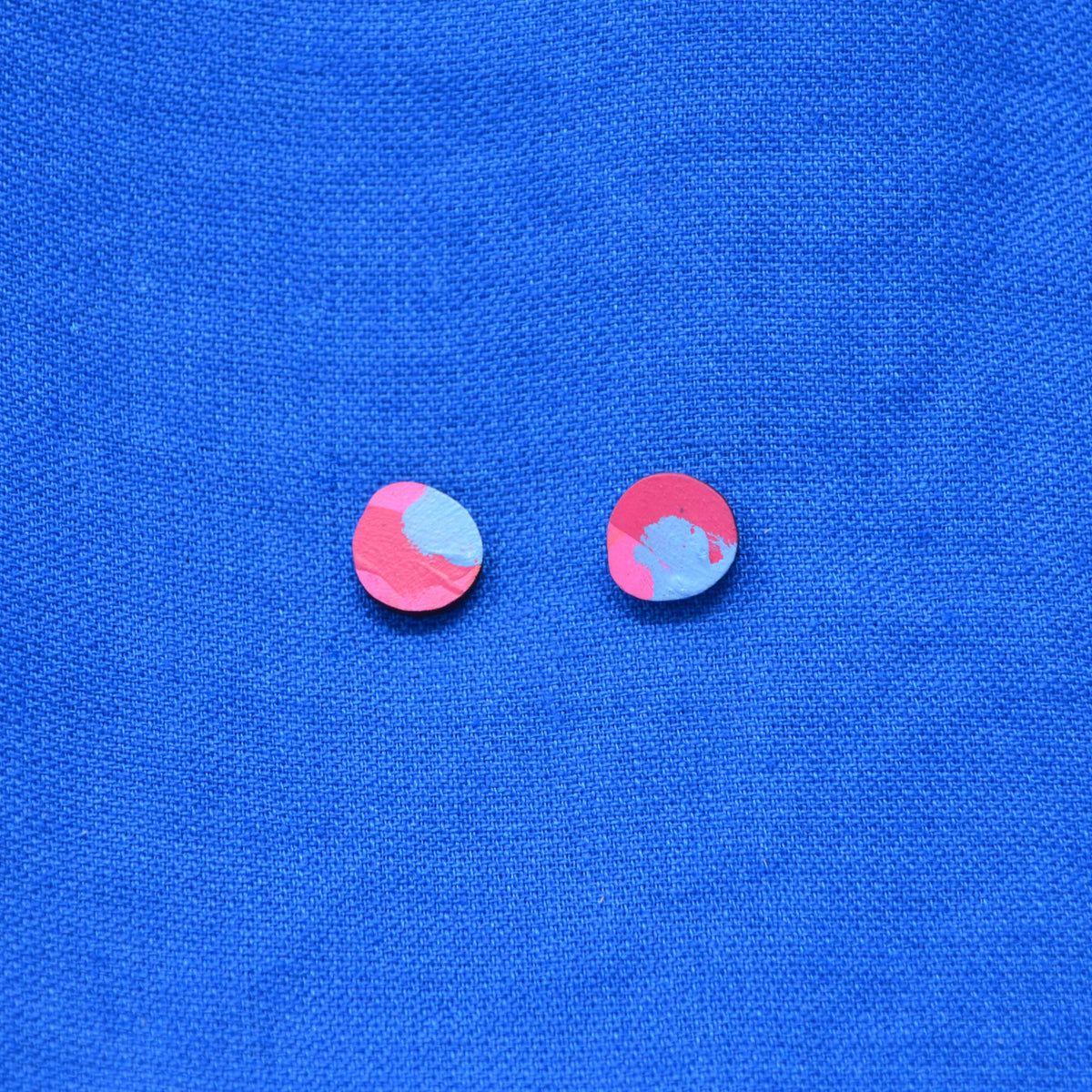 Hand Painted Wooden Organic Circle Stud Earrings 5