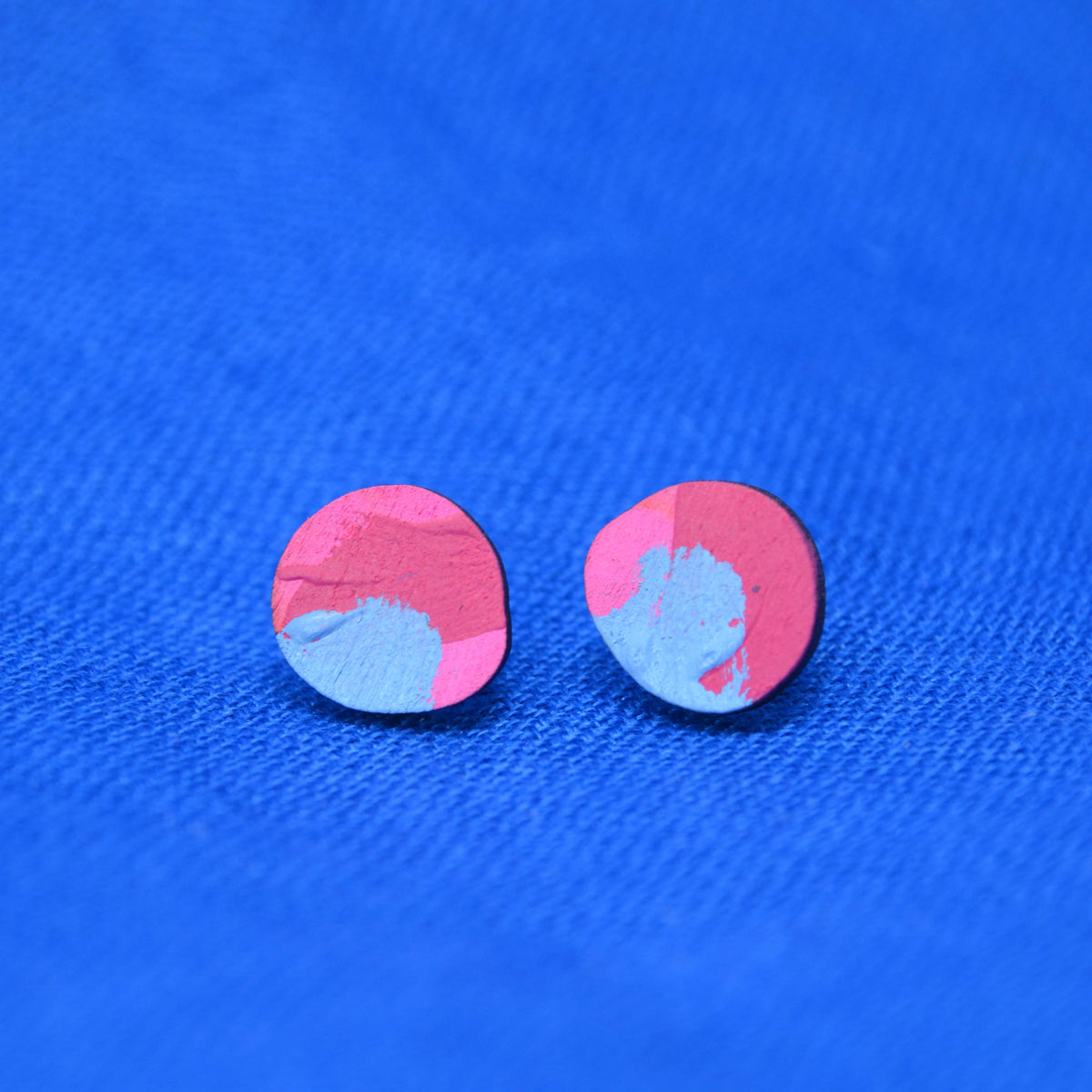 Hand Painted Wooden Organic Circle Stud Earrings 5