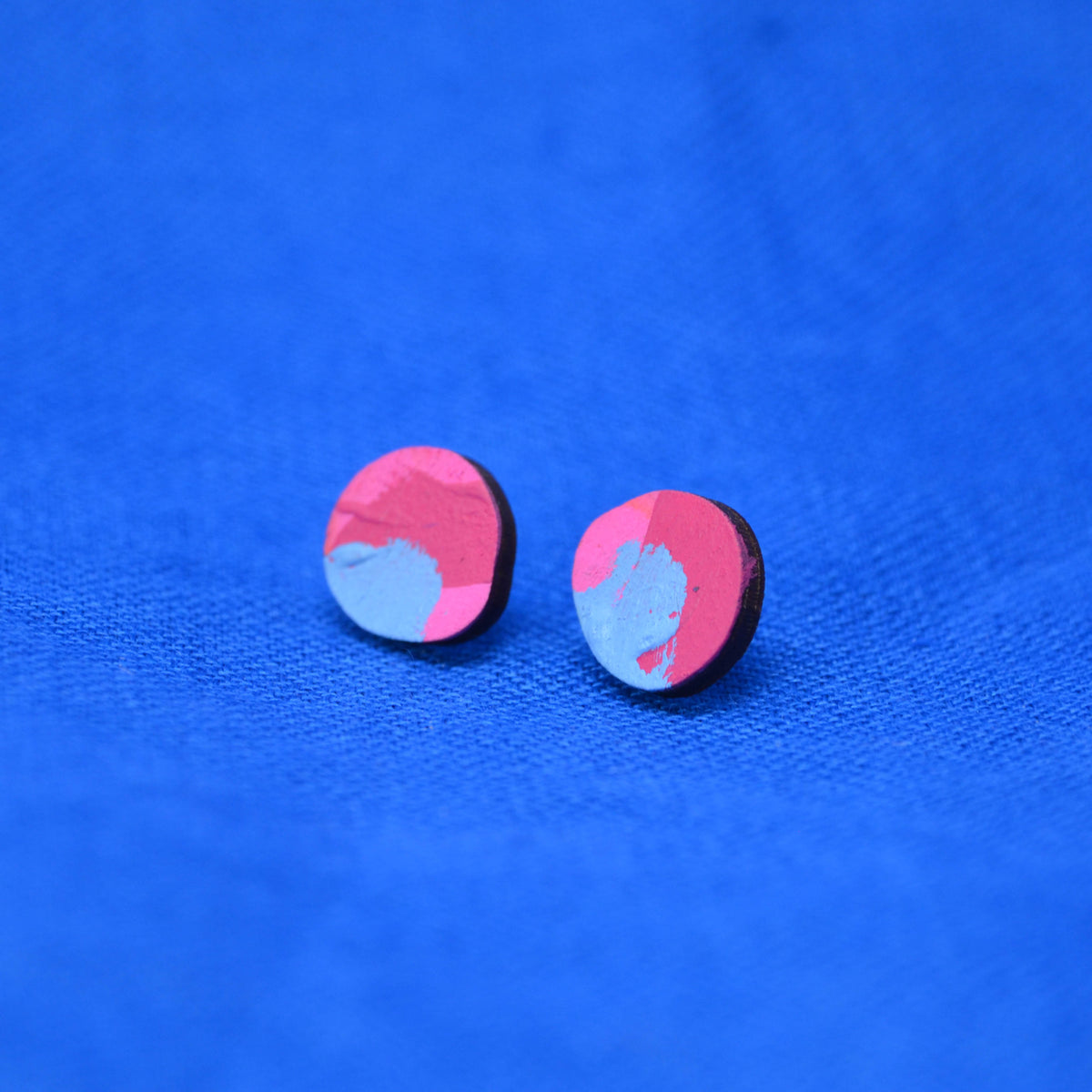 Hand Painted Wooden Organic Circle Stud Earrings 5