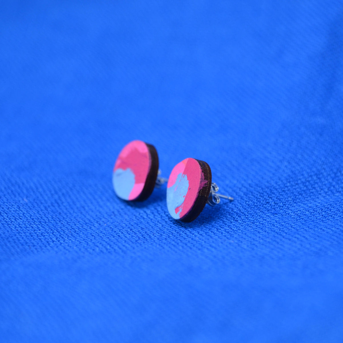 Hand Painted Wooden Organic Circle Stud Earrings 5