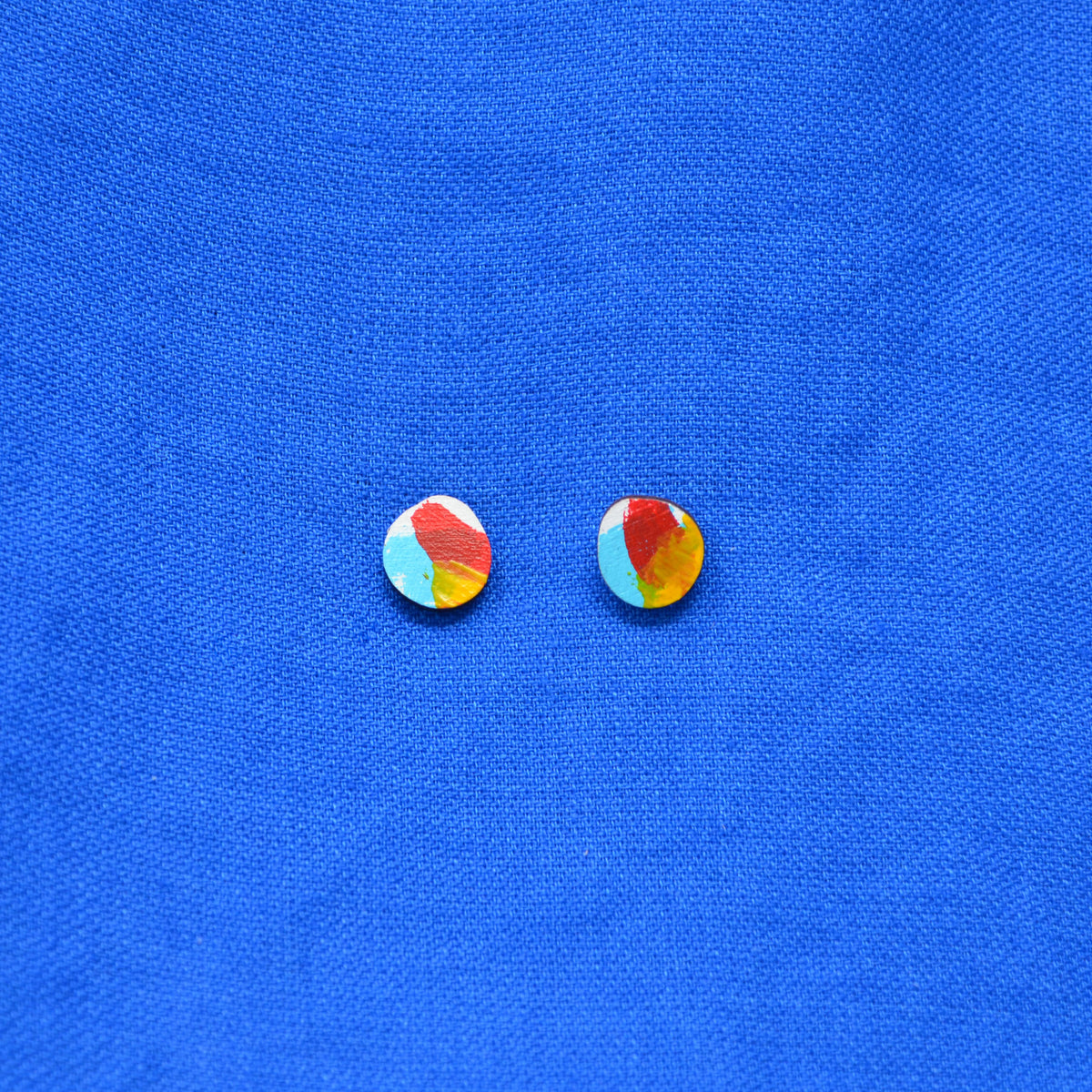 Hand Painted Wooden Organic Circle Stud Earrings 6
