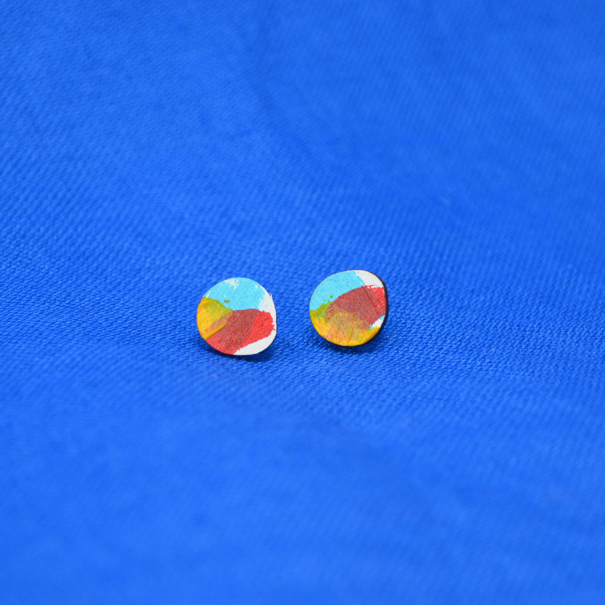 Hand Painted Wooden Organic Circle Stud Earrings 6