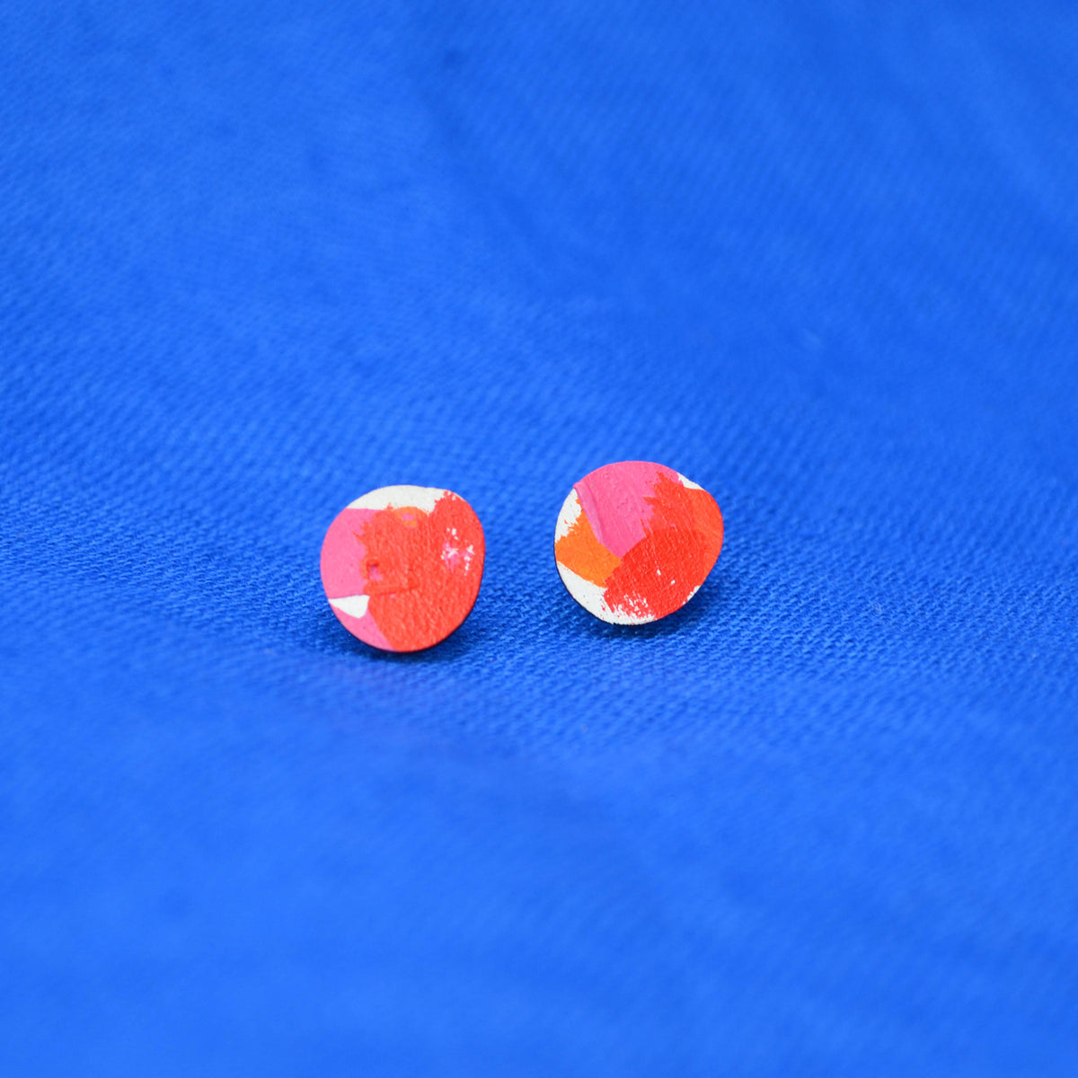Hand Painted Wooden Organic Circle Stud Earrings 1
