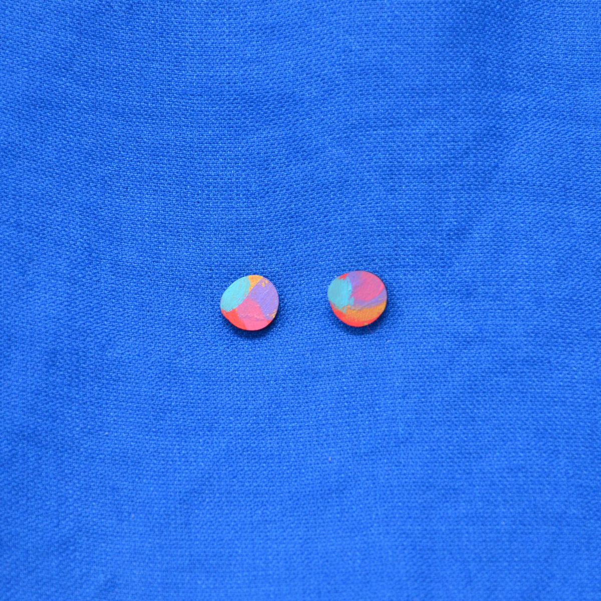 Hand Painted Wooden Organic Circle Stud Earrings 12