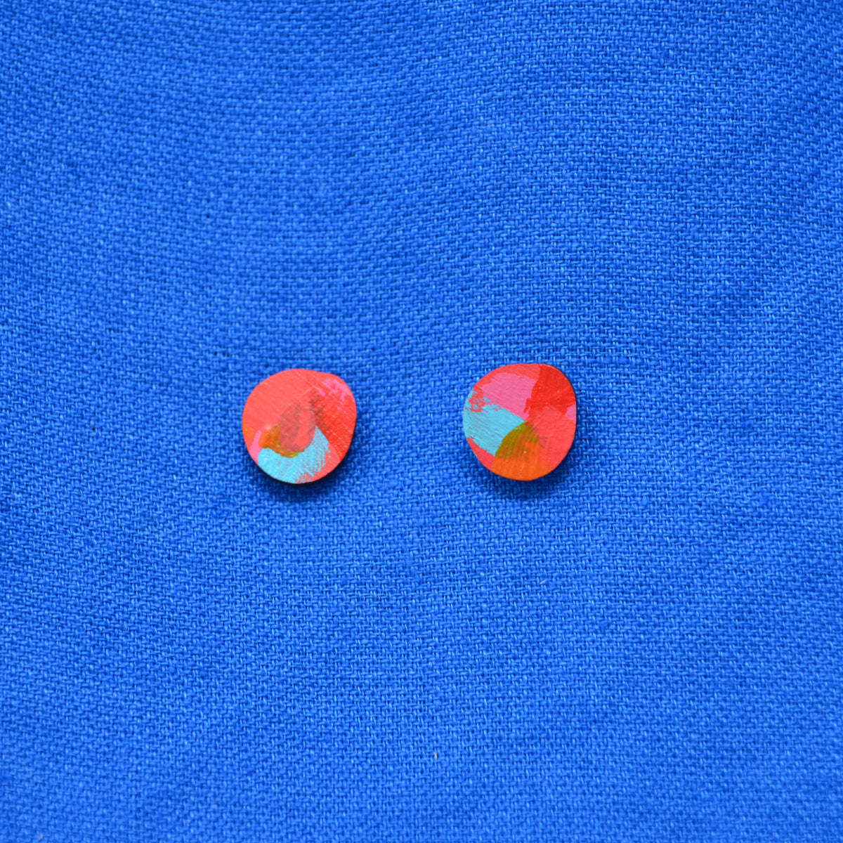Hand Painted Wooden Organic Circle Stud Earrings 11