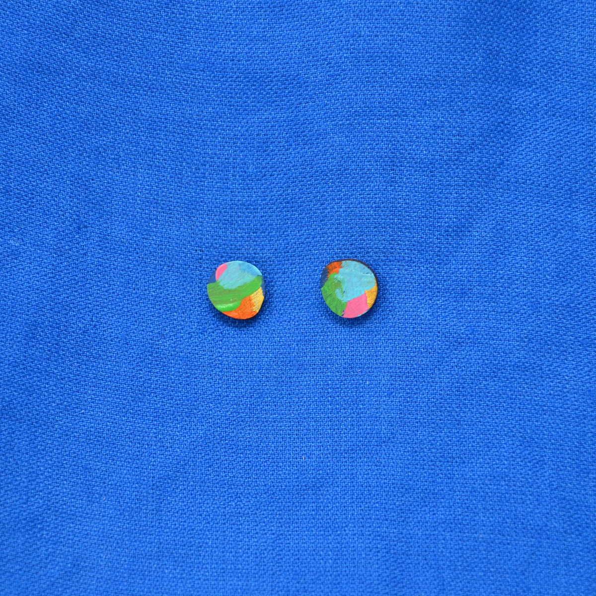 Hand Painted Wooden Organic Circle Stud Earrings 9