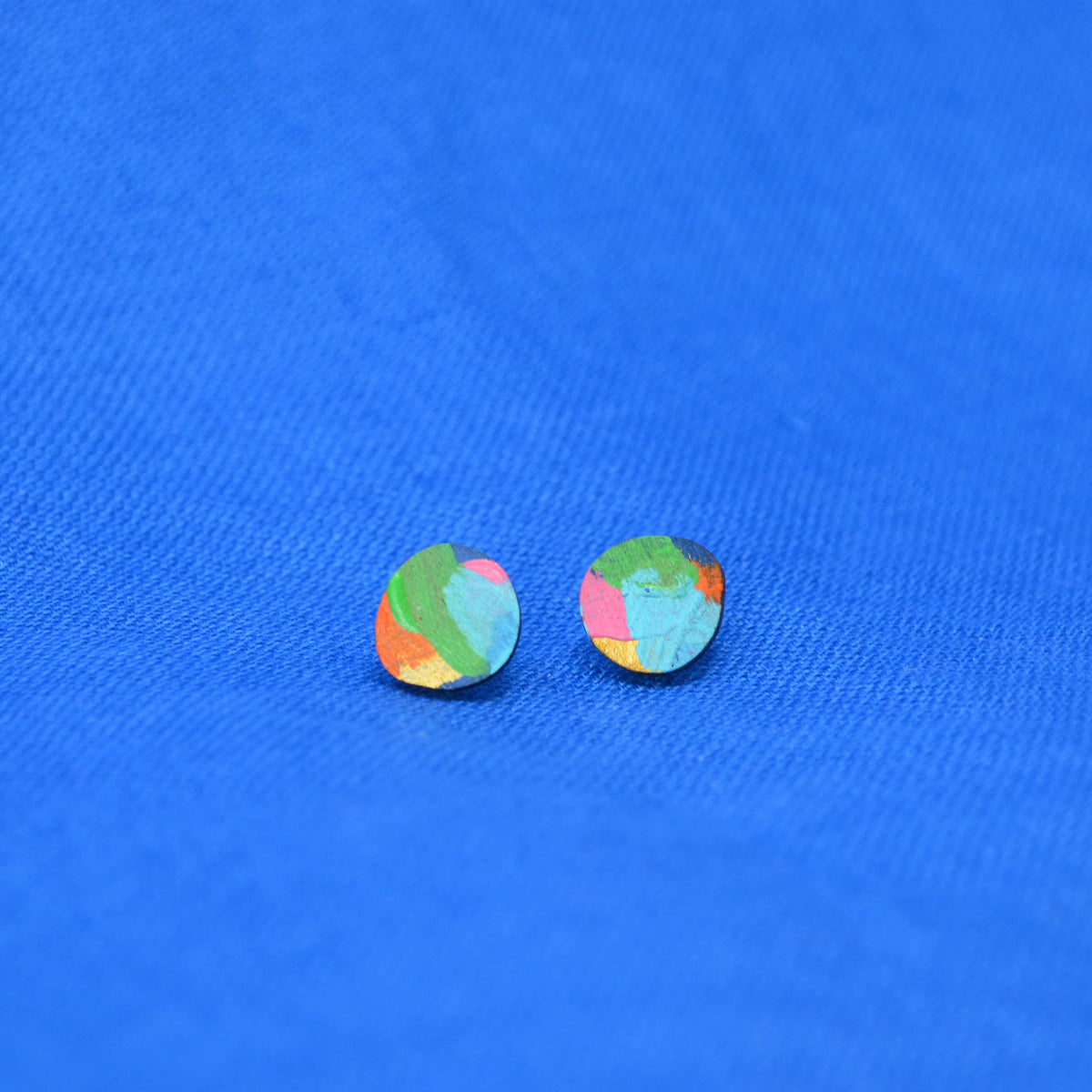 Hand Painted Wooden Organic Circle Stud Earrings 9