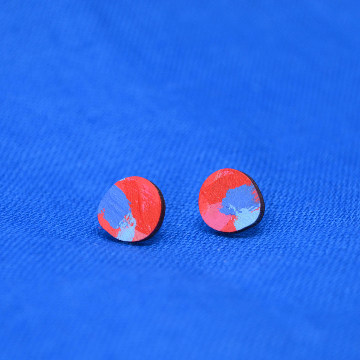 Hand Painted Wooden Organic Circle Stud Earrings 8