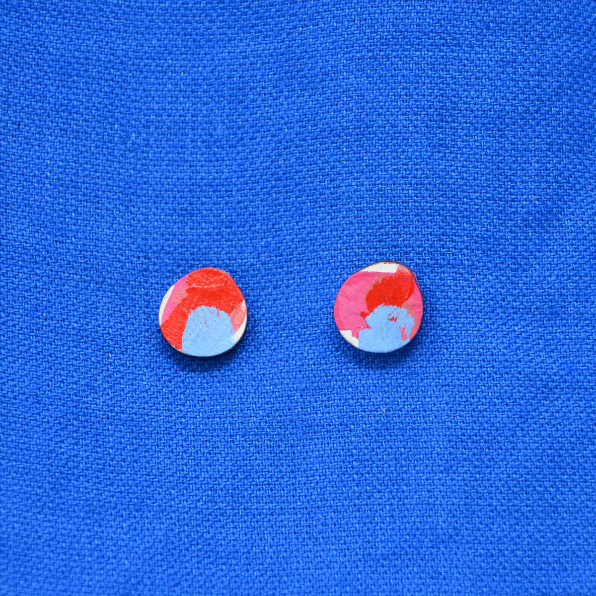 Hand Painted Wooden Organic Circle Stud Earrings 2