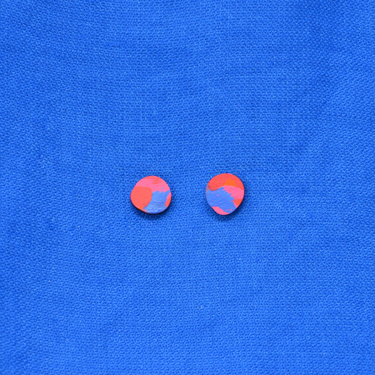 Hand Painted Wooden Organic Circle Stud Earrings 7